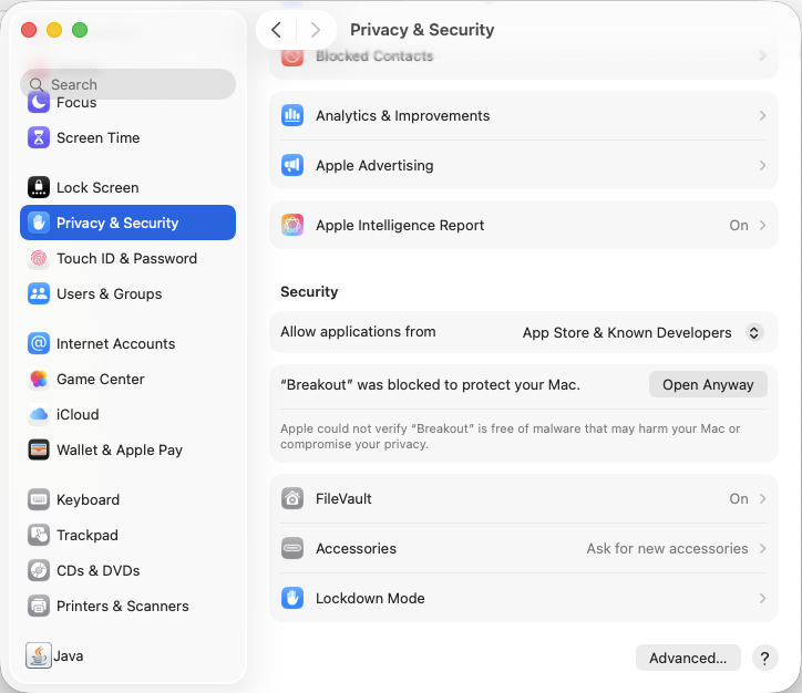 System Settings > Privacy & Security > Open Anyway