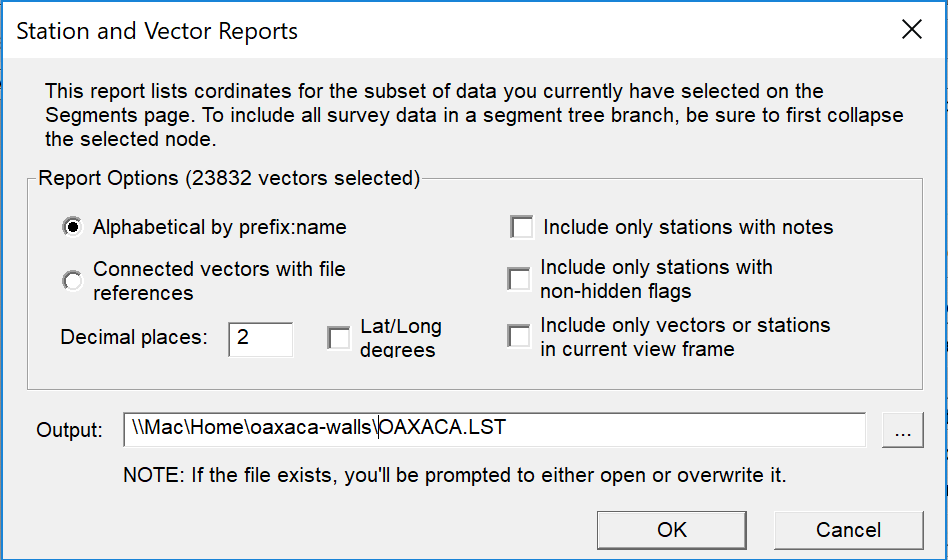 Station and Vector Reports Dialog